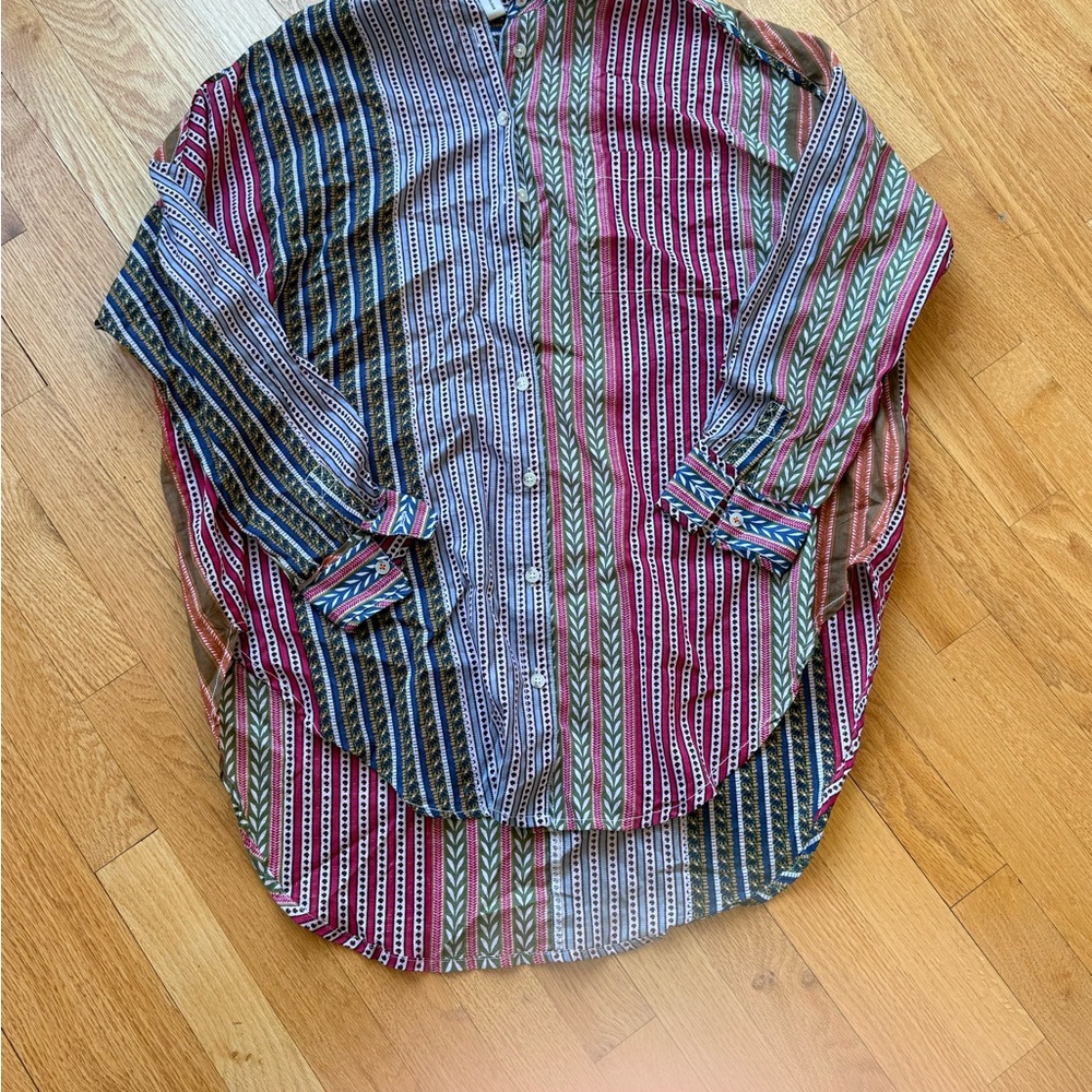 Pilcro Anthropologie Long Button Down Shirt Size Small Colorful Stripe NWT